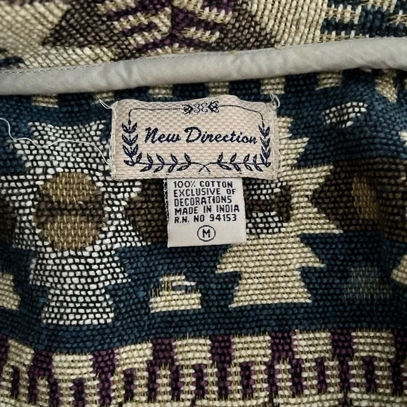 VINTAGE New Direction Cropped Jacket Cotton Aztec Print Small Southwest Boho - Picture 2 of 7